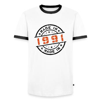 Année de naissance Anniversaire Né en - Fabriqué en 1991 - T-shirt contrasté Homme - blanc/noir - Devant - AI Model Female 172 light (172cm) & AI Model Male 178 dark (178cm)