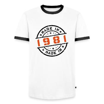 Année de naissance Anniversaire Né en - Fabriqué en 1981 - T-shirt contrasté Homme - blanc/noir - Devant - AI Model Female 172 light (172cm) & AI Model Male 178 dark (178cm)