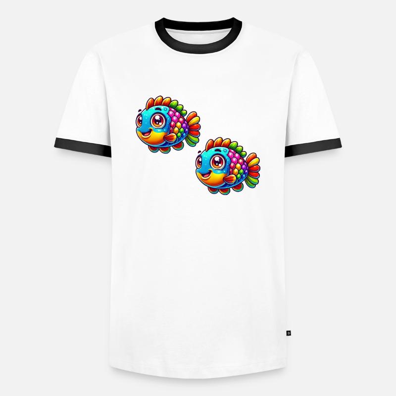 Fisch Comic - Männer Kontrast-T-Shirt - Weiß/Schwarz