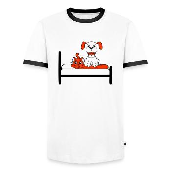 Dog Bed Cat Two Friends Team Kitten 2 Crew - Men's Ringer Shirt - white/black - Front - AI Model Female 172 light (172cm) & AI Model Male 178 dark (178cm)