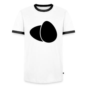 2 Eier - Männer Kontrast-T-Shirt - Weiß/Schwarz - Vorne - AI Model Female 172 light (172cm) & AI Model Male 178 dark (178cm)