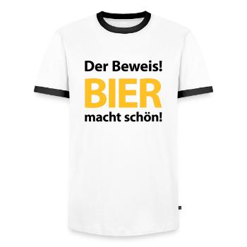 Der Beweis! Bier macht schön! Bierbauch Biergarten - Männer Kontrast-T-Shirt - Weiß/Schwarz - Vorne - AI Model Female 172 light (172cm) & AI Model Male 178 dark (178cm)