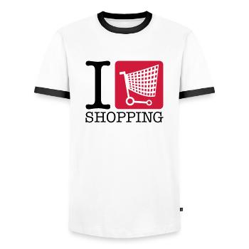 shopping_i_love_u2 - Männer Kontrast-T-Shirt - Weiß/Schwarz - Vorne - AI Model Female 172 light (172cm) & AI Model Male 178 dark (178cm)