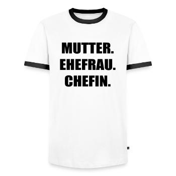 Mutter Ehefrau Chefin - Männer Kontrast-T-Shirt - Weiß/Schwarz - Vorne - AI Model Female 172 light (172cm) & AI Model Male 178 dark (178cm)