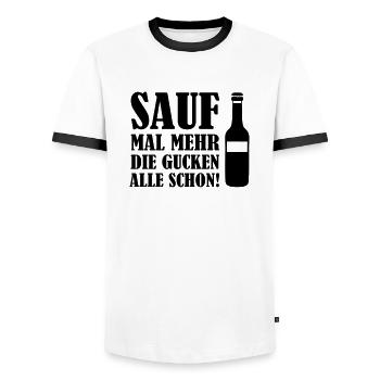 sauf_mal_mehr_03 - Männer Kontrast-T-Shirt - Weiß/Schwarz - Vorne - AI Model Female 172 light (172cm) & AI Model Male 178 dark (178cm)