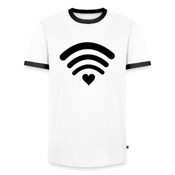 wifi love - Men's Ringer Shirt - white/black - Front - AI Model Female 172 light (172cm) & AI Model Male 178 dark (178cm)
