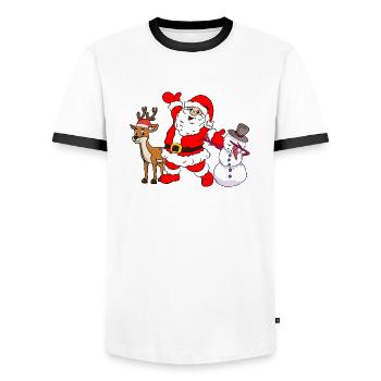 SANTA CLAUS & SNOWMAN by The Manzanita ́s - Men's Ringer Shirt - white/black - Front - AI Model Female 172 light (172cm) & AI Model Male 178 dark (178cm)