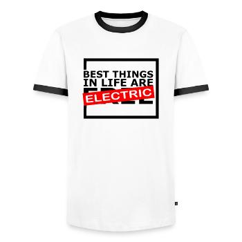 Les meilleures choses dans la vie sont électriques 😎 - T-shirt contrasté Homme - blanc/noir - Devant - AI Model Female 172 light (172cm) & AI Model Male 178 dark (178cm)