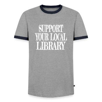 book cat wine book fan quote comics awesome lover - Männer Kontrast-T-Shirt - Grau/Navy  - Vorne - AI Model Female 172 light (172cm) & AI Model Male 178 light (178cm)