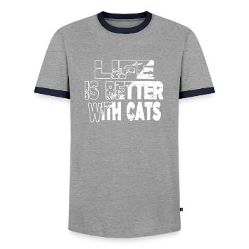 Cat Long Sleeve Shirts Avacato Pet Gift Cute Love - Men's Ringer Shirt - grey/navy  - Front - AI Model Female 172 light (172cm) & AI Model Male 178 light (178cm)