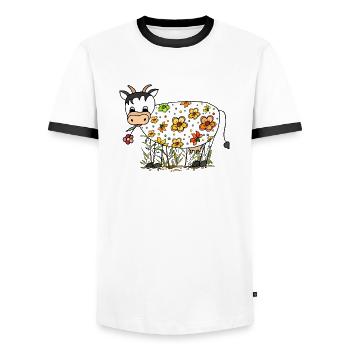 Cow - Men's Ringer Shirt - white/black - Front - AI Model Female 172 light (172cm) & AI Model Male 178 dark (178cm)
