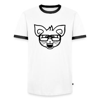 Nerd Cat Horn-Rimmed Glasses Geek Clever Kitten Head - Men's Ringer Shirt - white/black - Front - AI Model Female 172 light (172cm) & AI Model Male 178 dark (178cm)