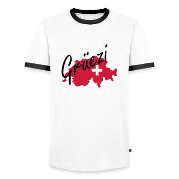 grüezi - Men's Ringer Shirt - white/black - Front - AI Model Female 172 light (172cm) & AI Model Male 178 dark (178cm)
