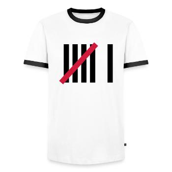 6 Anniversaire - T-shirt contrasté Homme - blanc/noir - Devant - AI Model Female 172 light (172cm) & AI Model Male 178 dark (178cm)