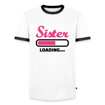 Schwester - Männer Kontrast-T-Shirt - Weiß/Schwarz - Vorne - AI Model Female 172 light (172cm) & AI Model Male 178 dark (178cm)