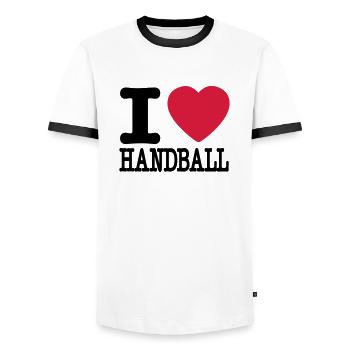 i love handball heart - Men's Ringer Shirt - white/black - Front - AI Model Female 172 light (172cm) & AI Model Male 178 dark (178cm)