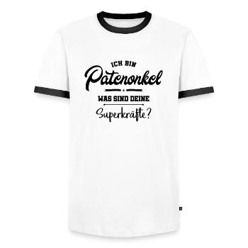 patenonkel spruch superkraefte - Männer Kontrast-T-Shirt - Weiß/Schwarz - Vorne - AI Model Female 172 light (172cm) & AI Model Male 178 dark (178cm)