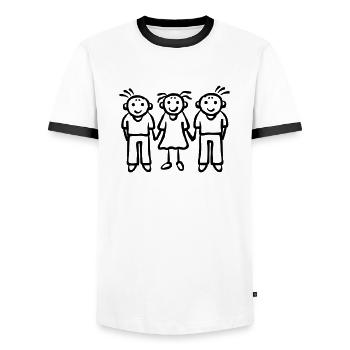 3 Kinder - Mädchen Junge Freunde Familie - Männer Kontrast-T-Shirt - Weiß/Schwarz - Vorne - AI Model Female 172 light (172cm) & AI Model Male 178 dark (178cm)