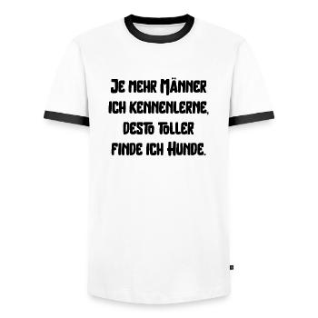 Männer und Hunde lustiger Spruch Haustiere dating - Männer Kontrast-T-Shirt - Weiß/Schwarz - Vorne - AI Model Female 172 light (172cm) & AI Model Male 178 dark (178cm)