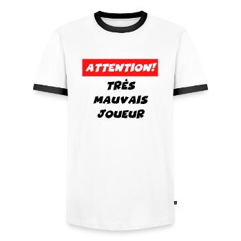 attention très mauvais joueur - T-shirt contrasté Homme - blanc/noir - Devant - AI Model Female 172 light (172cm) & AI Model Male 178 dark (178cm)