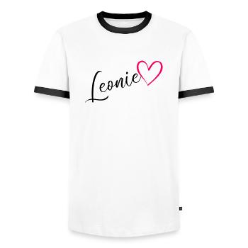 Léonie Nom Prénom Rose coeur - T-shirt contrasté Homme - blanc/noir - Devant - AI Model Female 172 light (172cm) & AI Model Male 178 dark (178cm)