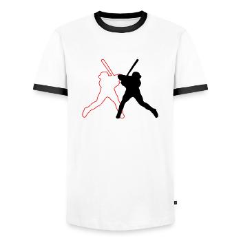 Conception de baseball 02 - T-shirt contrasté Homme - blanc/noir - Devant - AI Model Female 172 light (172cm) & AI Model Male 178 dark (178cm)