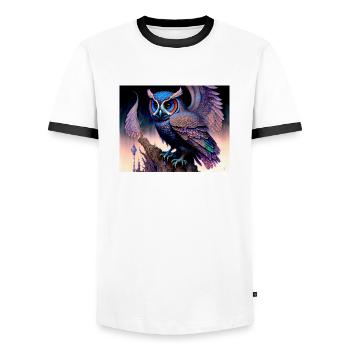 Owl - Men's Ringer Shirt - white/black - Front - AI Model Female 172 light (172cm) & AI Model Male 178 dark (178cm)