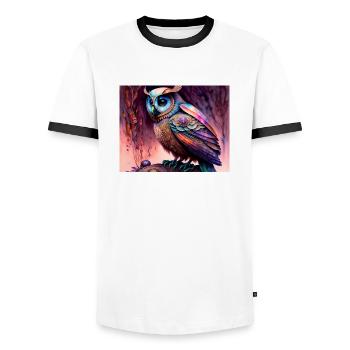 Eule - Männer Kontrast-T-Shirt - Weiß/Schwarz - Vorne - AI Model Female 172 light (172cm) & AI Model Male 178 dark (178cm)