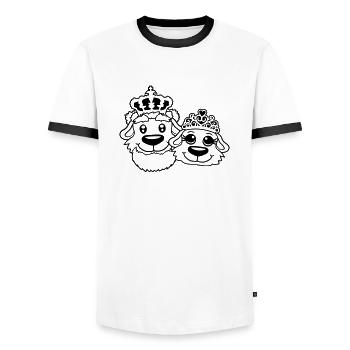 Deux Chiens Couronne Roi Reine Souverain Majesté - T-shirt contrasté Homme - blanc/noir - Devant - AI Model Female 172 light (172cm) & AI Model Male 178 dark (178cm)