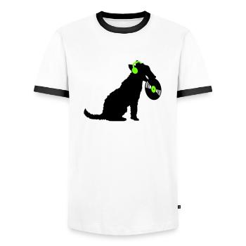 Hund DJ Musik Auflegen Club Disko Schallplatte Fun - Männer Kontrast-T-Shirt - Weiß/Schwarz - Vorne - AI Model Female 172 light (172cm) & AI Model Male 178 dark (178cm)