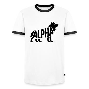 Alpha - Motivational Wolf Logo - Men's Ringer Shirt - white/black - Front - AI Model Female 172 light (172cm) & AI Model Male 178 dark (178cm)