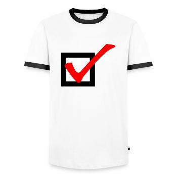 Abhaken - Männer Kontrast-T-Shirt - Weiß/Schwarz - Vorne - AI Model Female 172 light (172cm) & AI Model Male 178 dark (178cm)