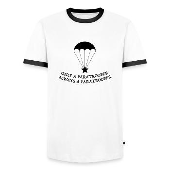paratrooper veteran - Men's Ringer Shirt - white/black - Front - AI Model Female 172 light (172cm) & AI Model Male 178 dark (178cm)