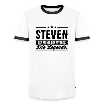 Mann Mythos Legende Steven - Männer Kontrast-T-Shirt - Weiß/Schwarz - Vorne - AI Model Female 172 light (172cm) & AI Model Male 178 dark (178cm)