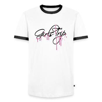 spray drops graffiti girls trip holiday fun rei - Men's Ringer Shirt - white/black - Front - AI Model Female 172 light (172cm) & AI Model Male 178 dark (178cm)