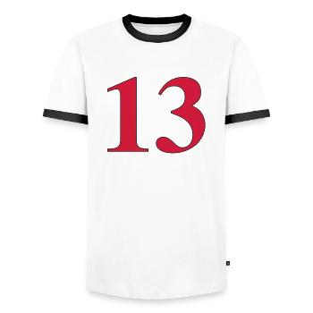 13 - Men's Ringer Shirt - white/black - Front - AI Model Female 172 light (172cm) & AI Model Male 178 dark (178cm)