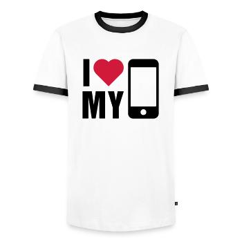 Love Handy - Männer Kontrast-T-Shirt - Weiß/Schwarz - Vorne - AI Model Female 172 light (172cm) & AI Model Male 178 dark (178cm)