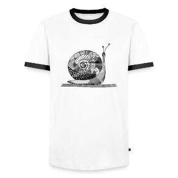 Snail - Men's Ringer Shirt - white/black - Front - AI Model Female 172 light (172cm) & AI Model Male 178 dark (178cm)