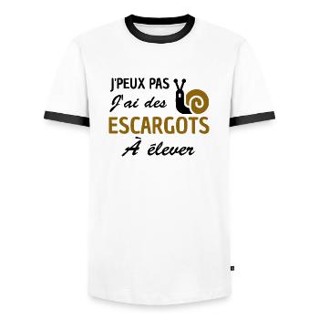 Je peux pas j'ai des Escargots à élever - T-shirt contrasté Homme - blanc/noir - Devant - AI Model Female 172 light (172cm) & AI Model Male 178 dark (178cm)