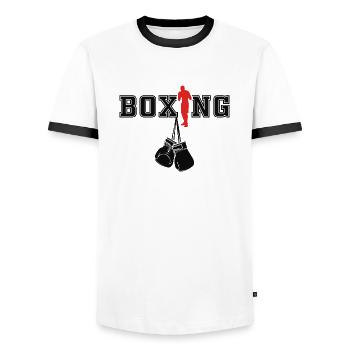 Best Boxing Gift Idea For A Boxer - Men's Ringer Shirt - white/black - Front - AI Model Female 172 light (172cm) & AI Model Male 178 dark (178cm)