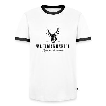 Waidmannsheil Jäger aus Leidenschaft - Männer Kontrast-T-Shirt - Weiß/Schwarz - Vorne - AI Model Female 172 light (172cm) & AI Model Male 178 dark (178cm)