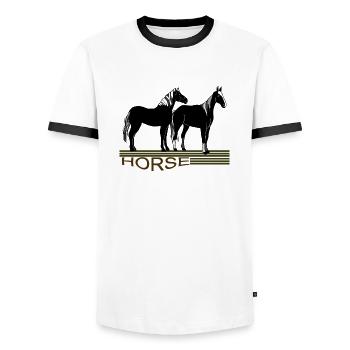 Chevaux - T-shirt contrasté Homme - blanc/noir - Devant - AI Model Female 172 light (172cm) & AI Model Male 178 dark (178cm)
