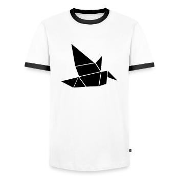 Origami Oiseau Colombe de la Paix Cadeau - T-shirt contrasté Homme - blanc/noir - Devant - AI Model Female 172 light (172cm) & AI Model Male 178 dark (178cm)