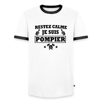je suis pompier / cadeau humour pompier - T-shirt contrasté Homme - blanc/noir - Devant - AI Model Female 172 light (172cm) & AI Model Male 178 dark (178cm)