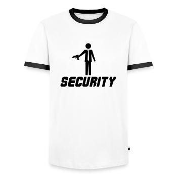 Security Design 001 - Men's Ringer Shirt - white/black - Front - AI Model Female 172 light (172cm) & AI Model Male 178 dark (178cm)