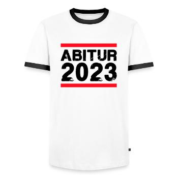 High school graduation 2023 - Men's Ringer Shirt - white/black - Front - AI Model Female 172 light (172cm) & AI Model Male 178 dark (178cm)