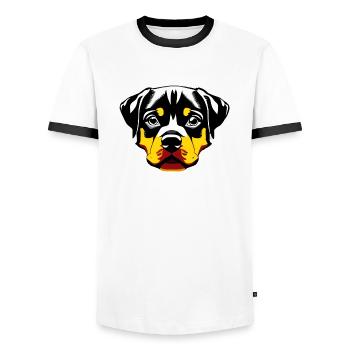Rottweiler Chien Rottweiler Chiot Chiens Chiot - T-shirt contrasté Homme - blanc/noir - Devant - AI Model Female 172 light (172cm) & AI Model Male 178 dark (178cm)