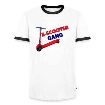 E-Scooter Roller Scooter - Männer Kontrast-T-Shirt - Weiß/Schwarz - Vorne - AI Model Female 172 light (172cm) & AI Model Male 178 dark (178cm)