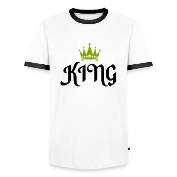 king 02 - Men's Ringer Shirt - white/black - Front - AI Model Female 172 light (172cm) & AI Model Male 178 dark (178cm)