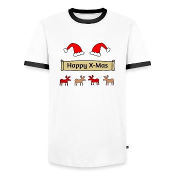 Joyeux X Mas - T-shirt contrasté Homme - blanc/noir - Devant - AI Model Female 172 light (172cm) & AI Model Male 178 dark (178cm)